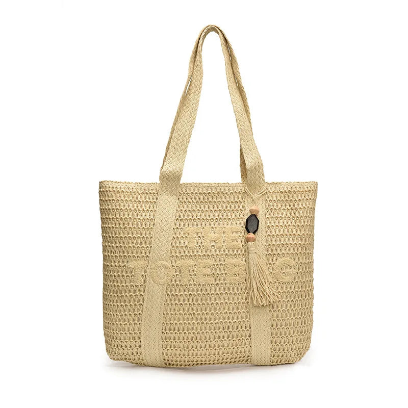 Sac en paille tressée style français grande capacité pour femme, sac bandoulière idéal pour la plage, les vacances ou les trajets quotidiens.