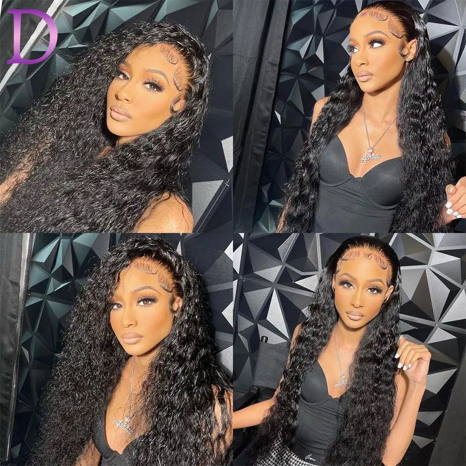 Perruque en cheveux humains bouclés avec lace front 13x4 ondulée, perruque brésilienne transparente 13x6 ondulée profonde pour femme