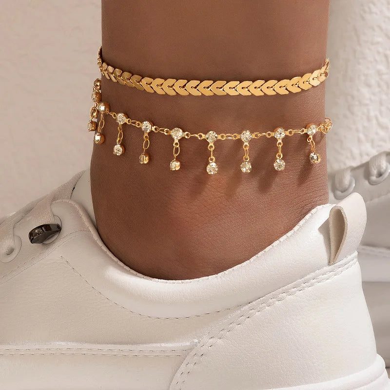 Bracelet de cheville bohème, chaîne de pied, bracelet d'été, pompon, étoile, pendentif en cristal, breloque, sandales, pieds nus, plage, bijou de mariée J022