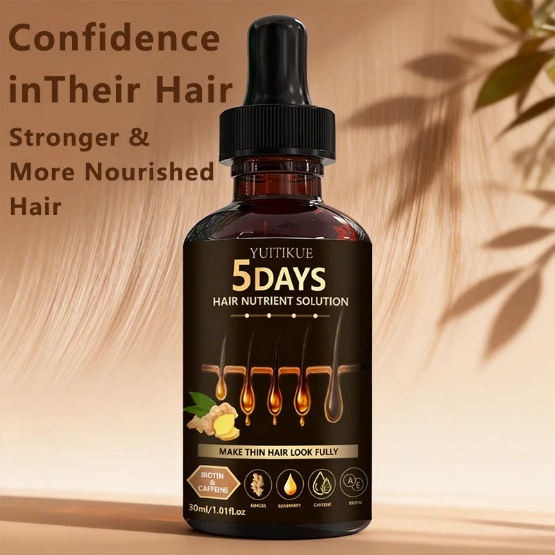 Sérum capillaire YUITIKUE 5 jours pour la croissance des cheveux - Solution nutritive à la biotine et à la caféine, enrichie en gingembre et en romarin, pour des cheveux plus épais et plus fournis.