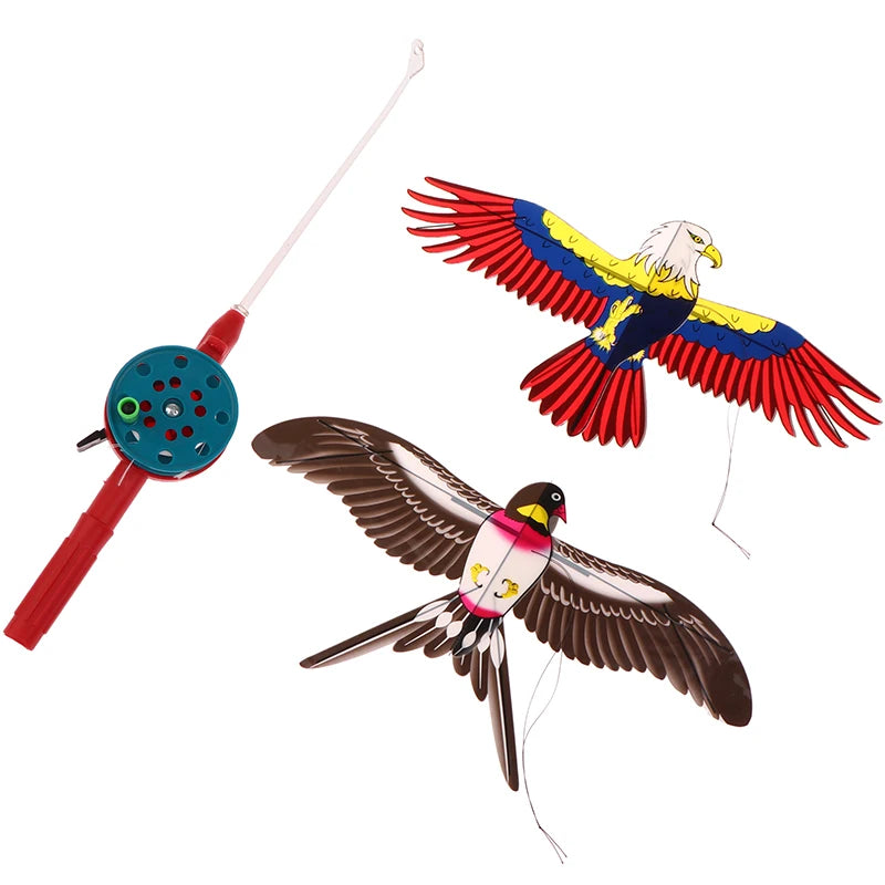 Cerf-volant miniature en plastique pour enfants, avec frein à main et canne à pêche de 40 cm, jouet d'extérieur idéal pour les enfants. Cadeau parfait pour les enfants.