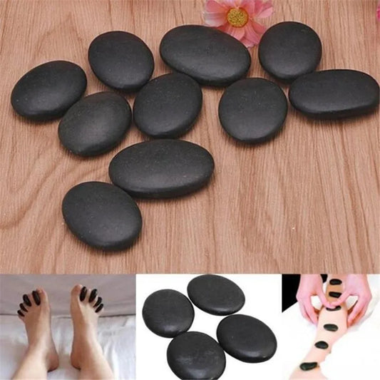 Ensemble de 10 pierres de massage chaudes en basalte de lave, rondes, pour soulager le stress et les douleurs dorsales.