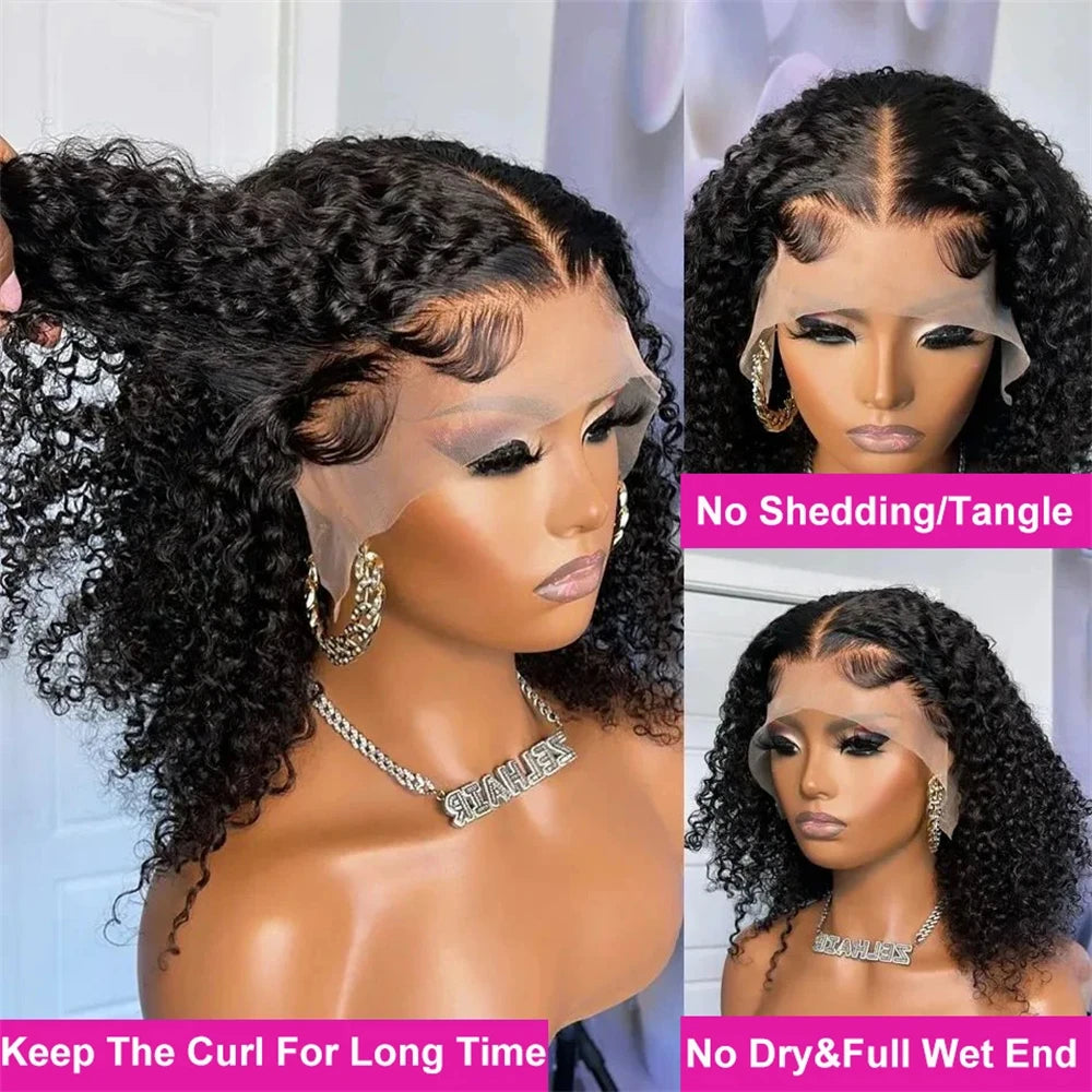 Bob court brésilien 100% cheveux humains, lace frontale 13x4, ondulations profondes, perruque bouclée avec fermeture en dentelle 4x4 pour femmes