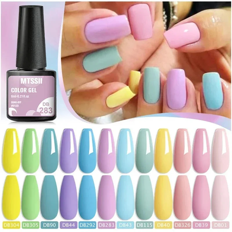 Kit de manucure semi-permanent MTSSII (12 pièces) : vernis gel semi-permanent à tremper, rose nude, rouge pailleté, UV, à paillettes. Fournitures pour ongles à faire soi-même.