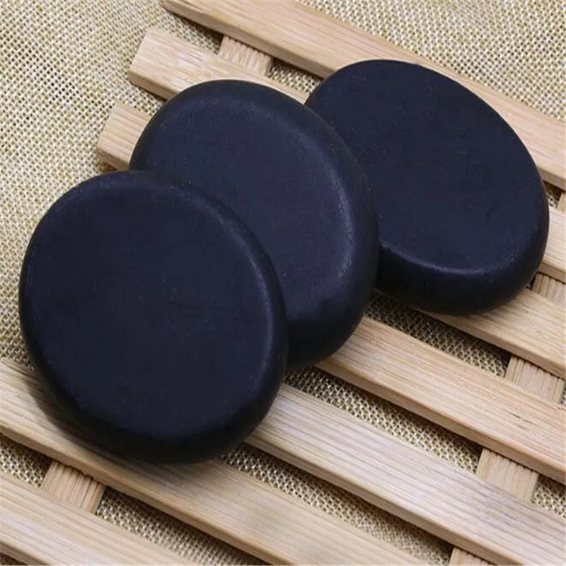 Ensemble de 10 pierres de massage chaudes en basalte de lave, rondes, pour soulager le stress et les douleurs dorsales.
