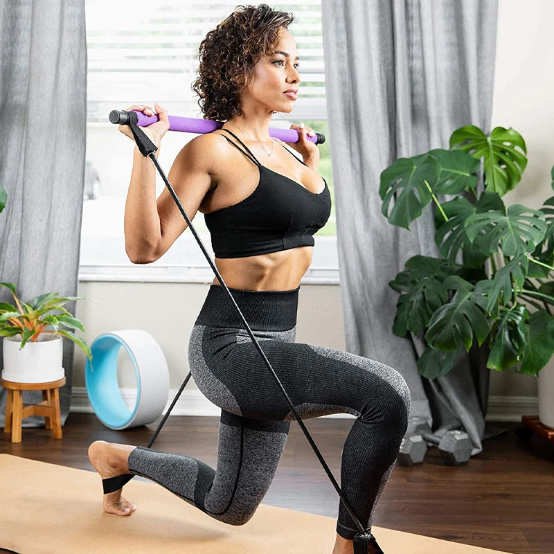 Barre de Pilates multifonctionnelle, barre de fitness combinée, corde de tension pour le yoga et l'extension de la poitrine, ceinture élastique pour le dos