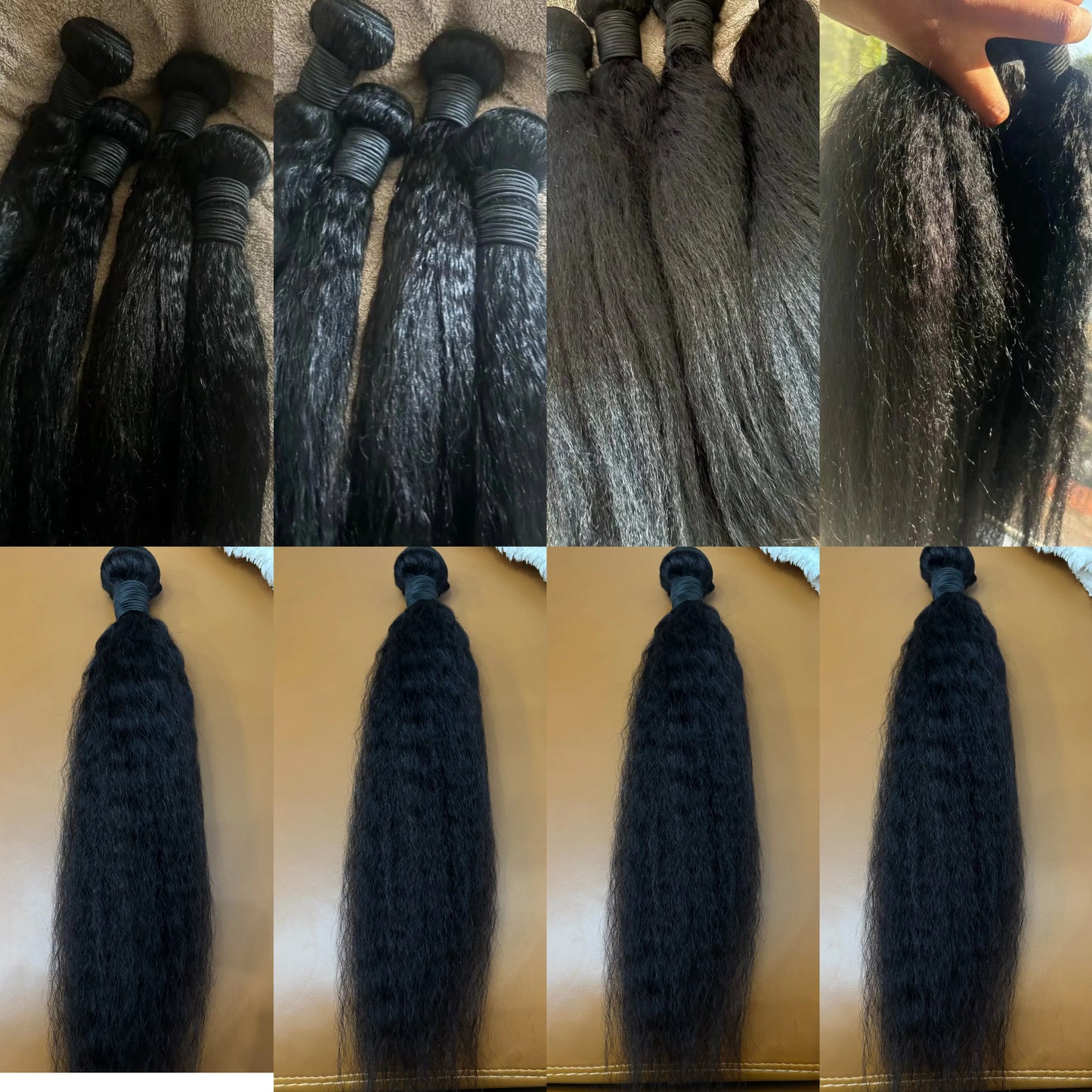 Mèches raides crépues 12A, 100 % cheveux humains, style Yaki, longueurs disponibles : 20, 22 et 24 pouces. Livraison en 3 à 5 jours.