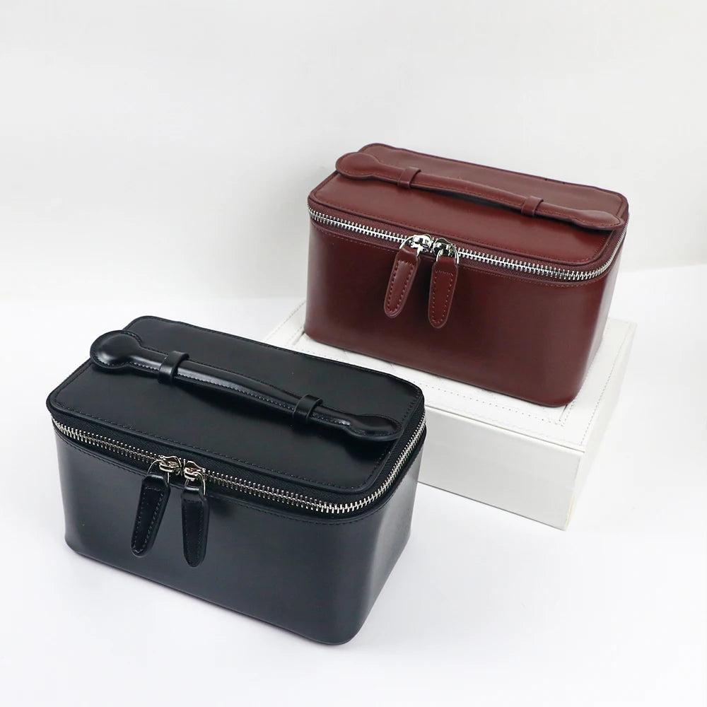 Trousse de maquillage et sac de beauté en cuir personnalisable avec nom, sac à main portable grande capacité