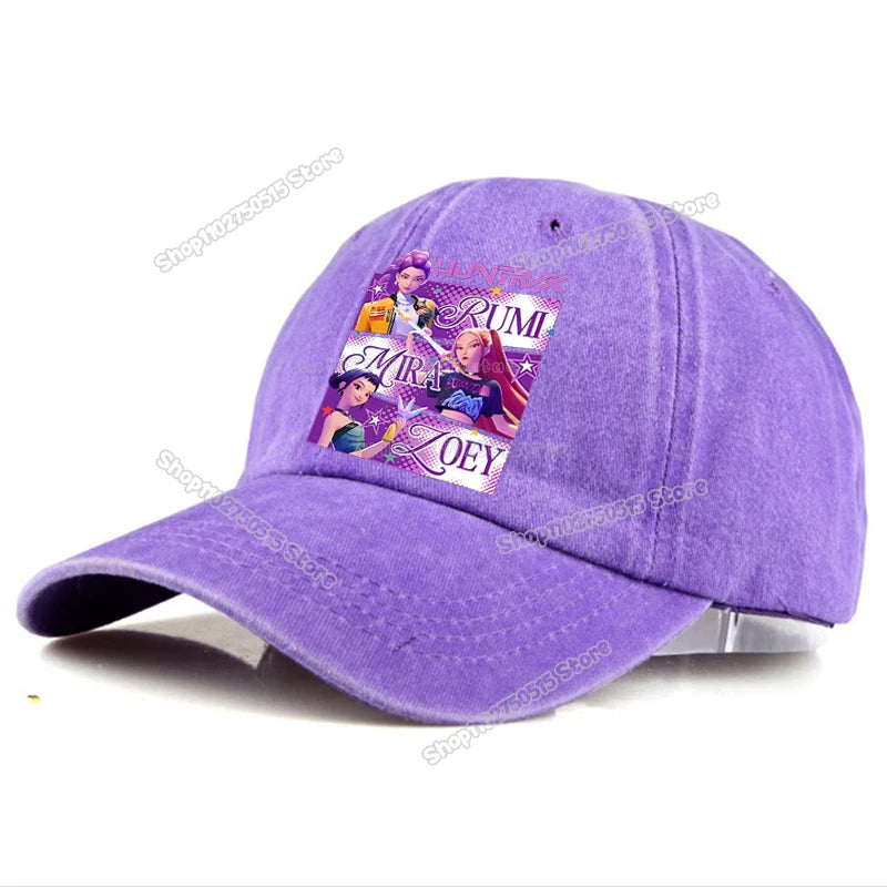 Casquettes de baseball rétro délavées KPop Demon Hunters pour femmes et filles, style snapback, idéales pour les voyages et les activités de plein air, avec visière et style hip-hop.