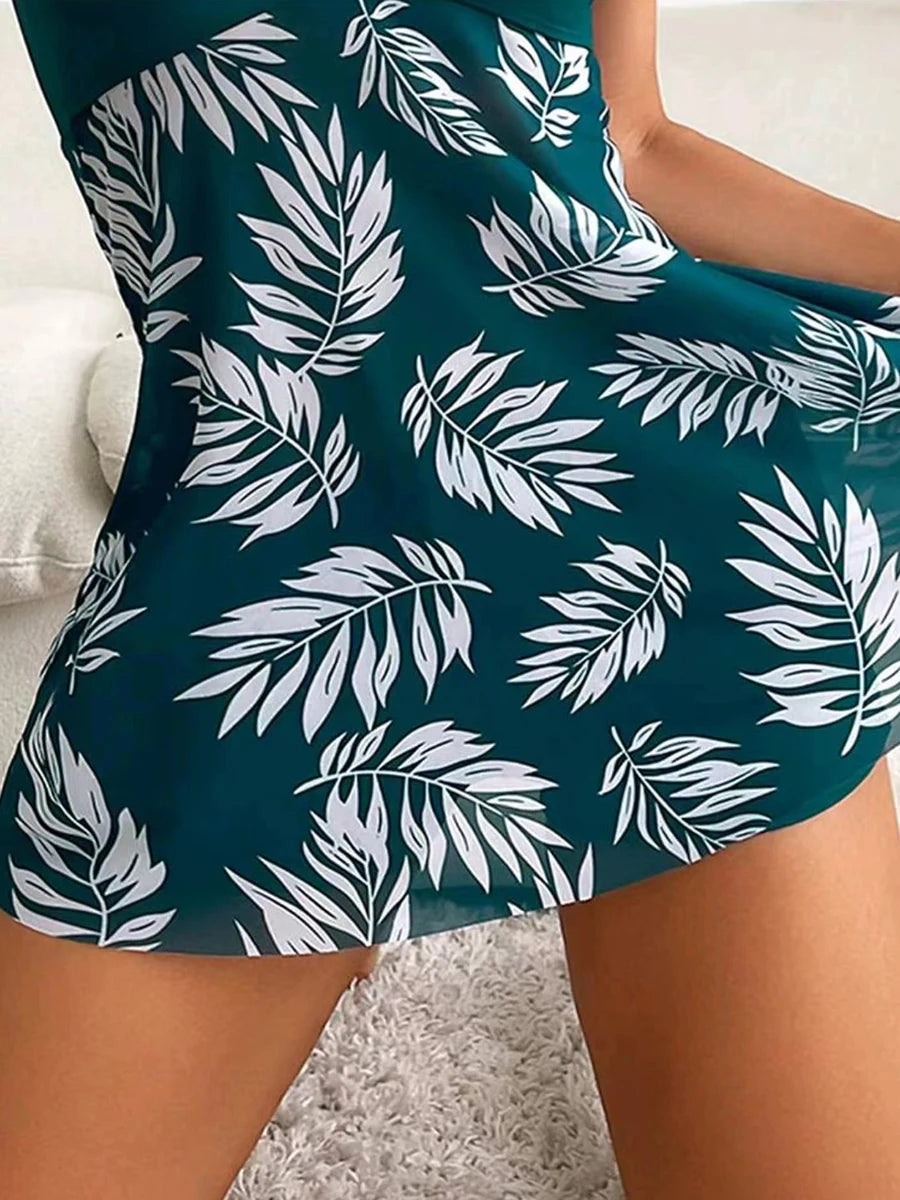 Robe courte avec short intégré, maillot de bain femme, rembourré, imprimé, tenue de plage été