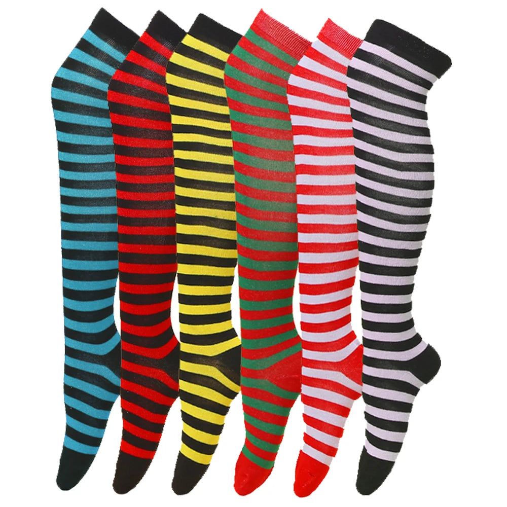 1/6 paires de bas rayés pour femmes, chaussettes hautes japonaises tendance, chaussettes fines et chaudes à rayures noires et blanches