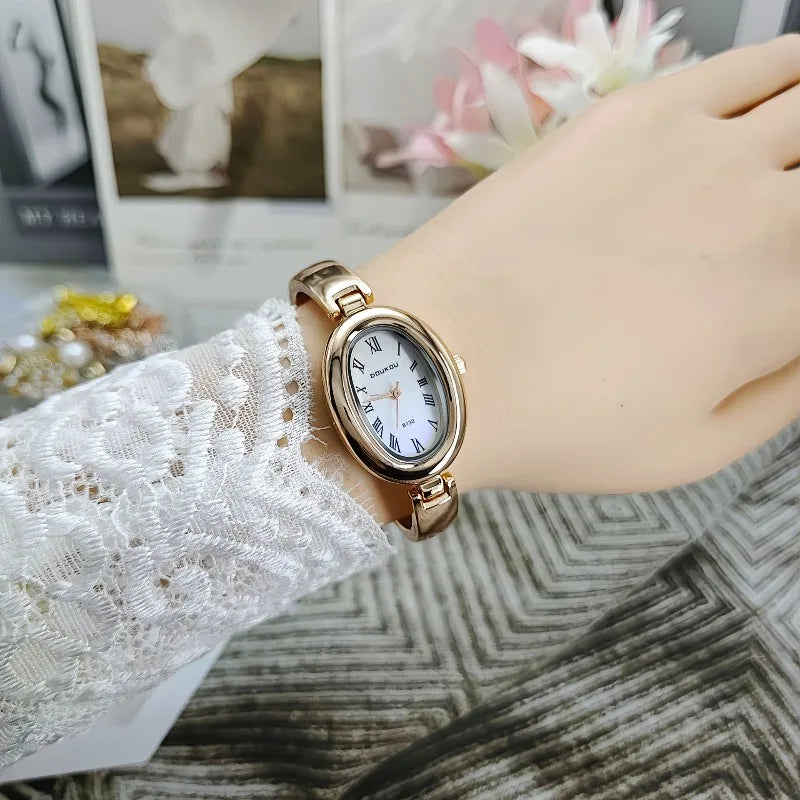 Montres de luxe pour femmes, cadran ovale, quartz, bracelet