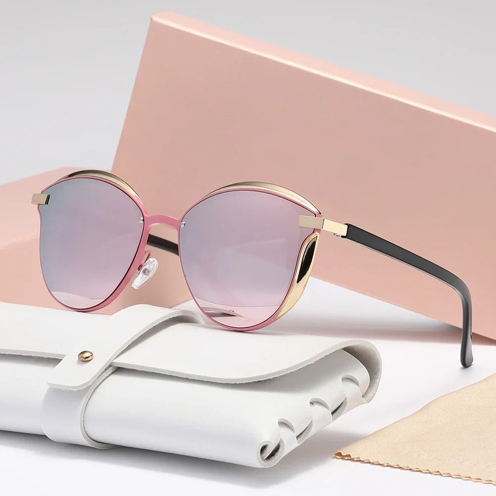 Lunettes de soleil polarisées pour femmes, lunettes de soleil rondes de luxe pour femme