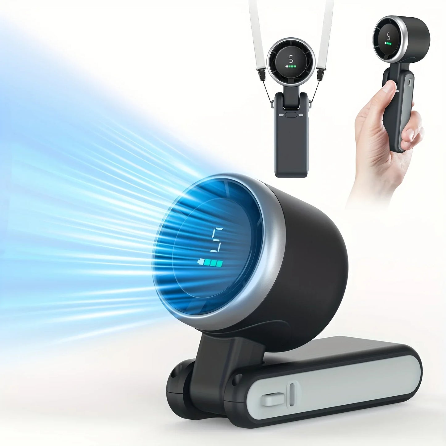 Ventilateur 3 en 1, 5 vitesses, batterie lithium rechargeable 3600 mAh, chargement USB, mini ventilateur de voyage