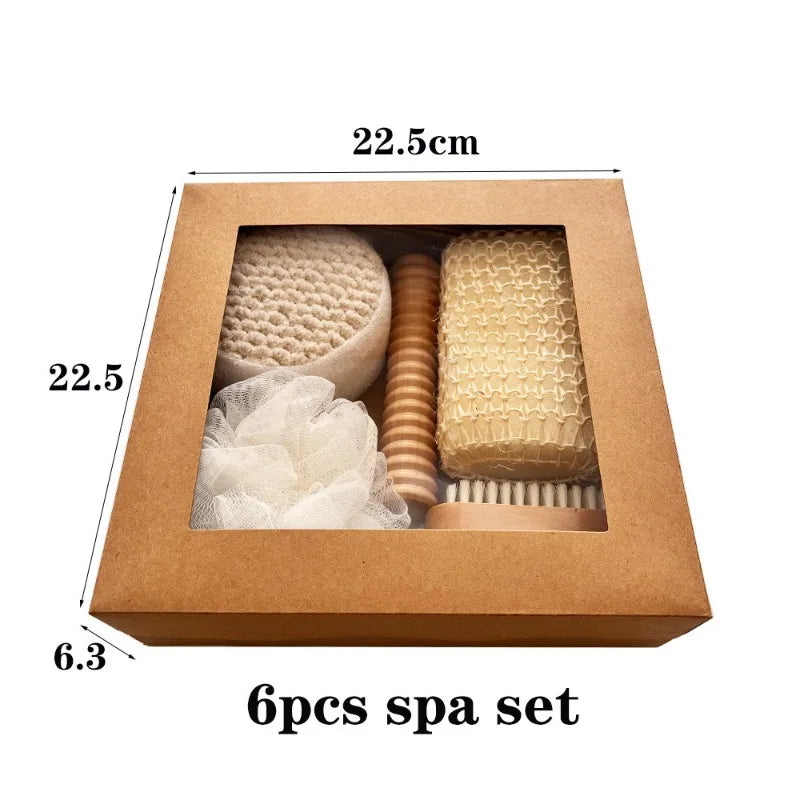 Coffret de bain : Serviette exfoliante, brosse de bain, râpe à pieds, coffret cadeau