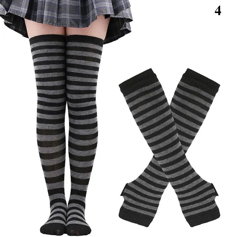 Chaussettes hautes rayées noires et blanches, chaussettes montantes sexy et fines en coton, chaussettes de cosplay