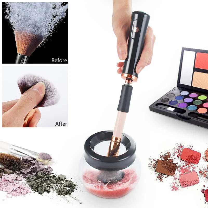 Machine de nettoyage et de séchage des pinceaux de maquillage, rotateur automatique électrique pour cosmétiques, avec 8 tailles de colliers en caoutchouc, pour un nettoyage optimal.