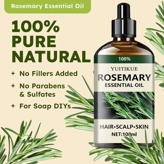 Huile essentielle de romarin 100% pure, adaptée aux cheveux, au cuir chevelu et à la peau, huile d'aromathérapie naturelle, nourrissante et revitalisante.