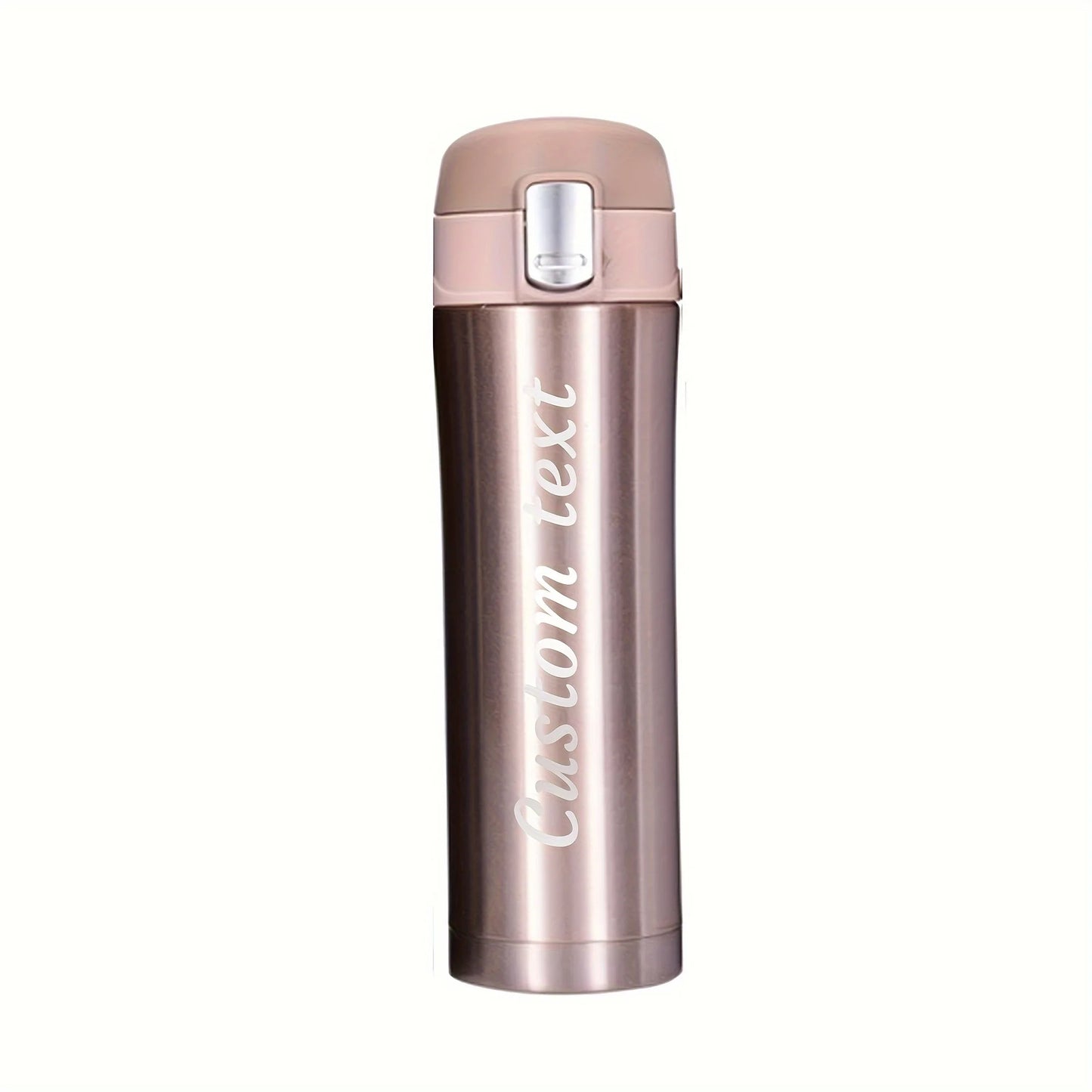 Bouteille isotherme minimaliste personnalisée avec nom gravé au laser - 500 ml, bouchon à verrouillage et couvercle à clapet, en acier inoxydable.