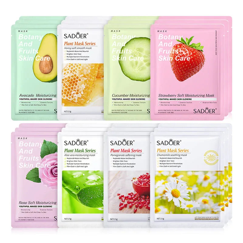 Lot de 8 masques faciaux naturels aux plantes, pour le soin du visage : hydratants, raffermissants et nourrissants.