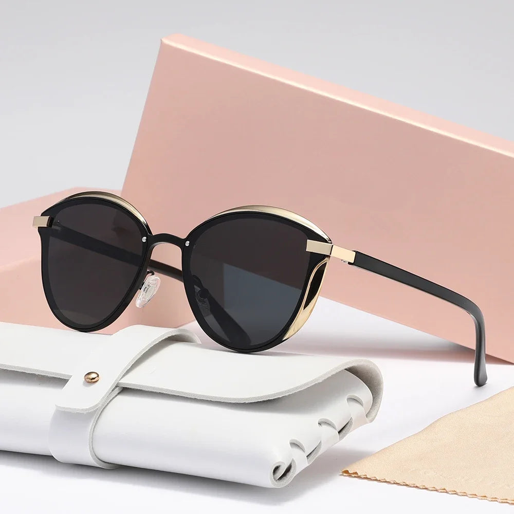 Lunettes de soleil polarisées pour femmes, lunettes de soleil rondes de luxe pour femme