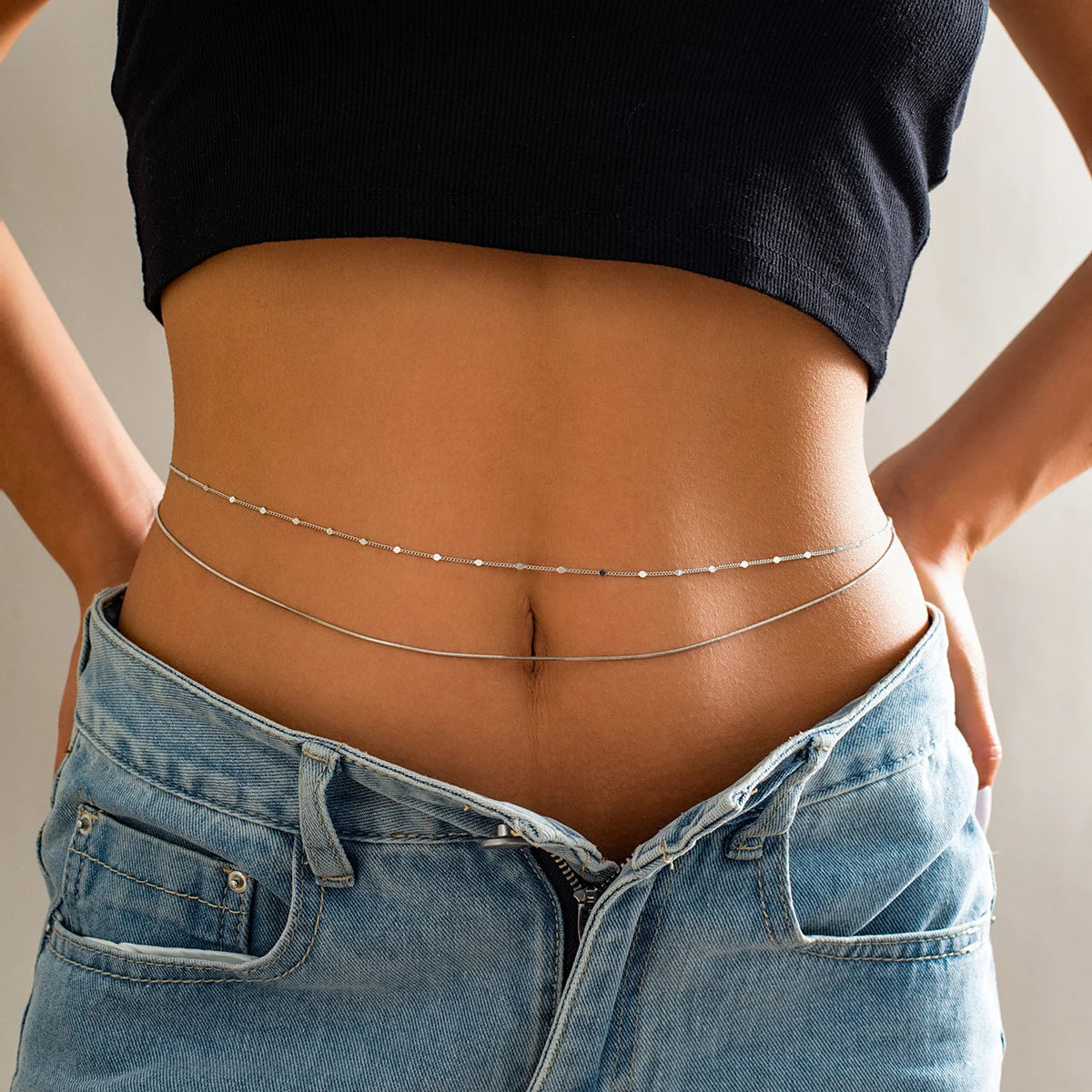 Esemble 2 pièces: ceinture de taille style bohème simple, chaîne serpent lisse, lingerie sexy pour femme, bijoux de nombril et de corps en strass, accessoires de bikini d'été