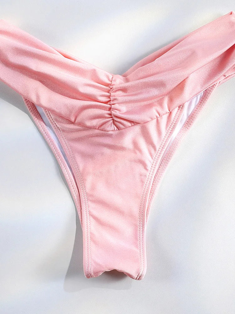Ensemble bikini sexy à plis, micro bikini uni, maillot de bain femme triangle, tenue de plage
