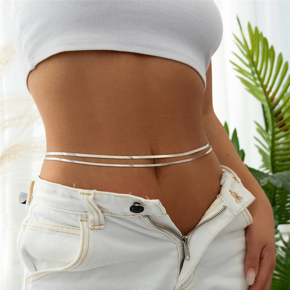 Ingemark Ceinture de ventre plate sexy à chaîne serpent pour femmes, idéale pour la plage, les bikinis d'été et les festivals. Bijou de corps simple et accessoire de mode.
