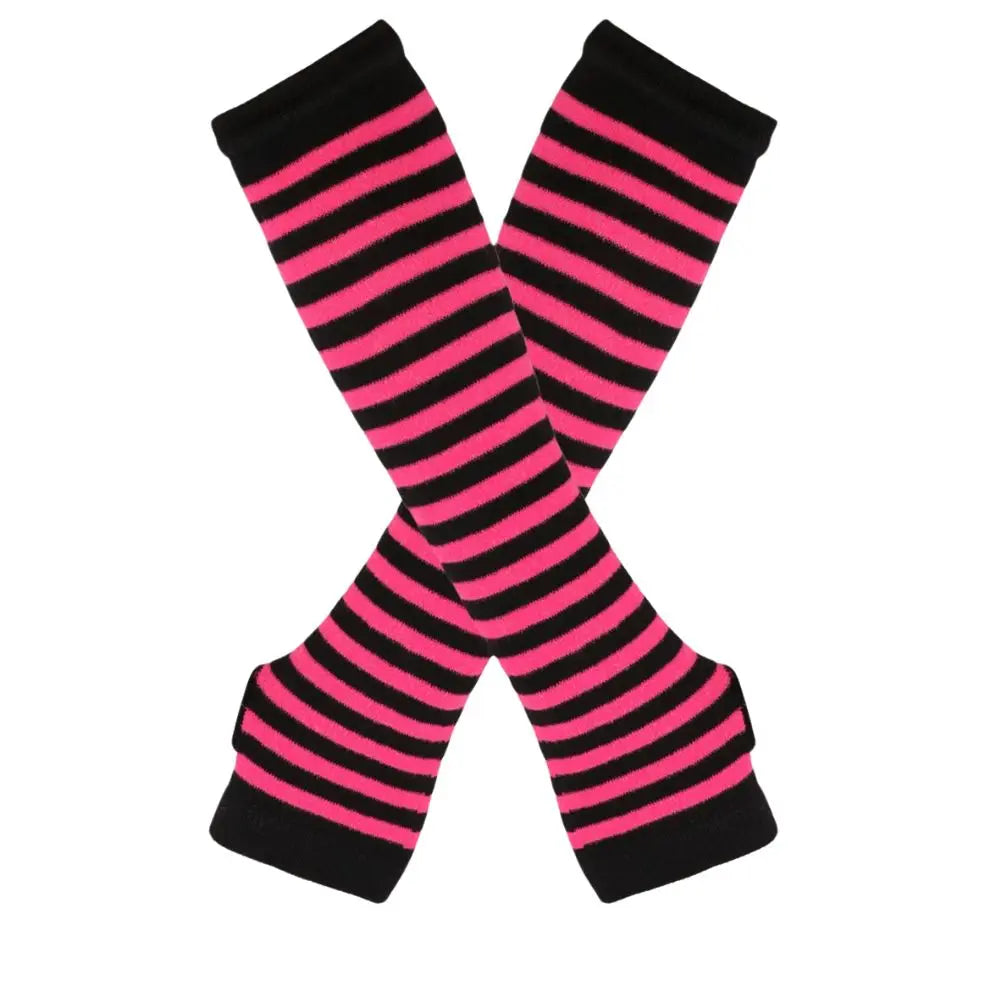 Gants chauds rayés en maille pour femmes et filles, mitaines sans doigts couvrant les coudes, couvrant les bras et les coudes.