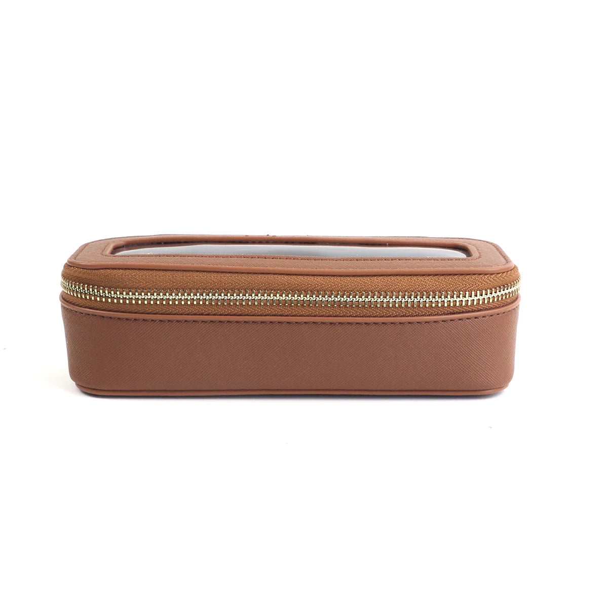 Boîte à pinceaux de maquillage transparente en cuir PU personnalisée avec nom