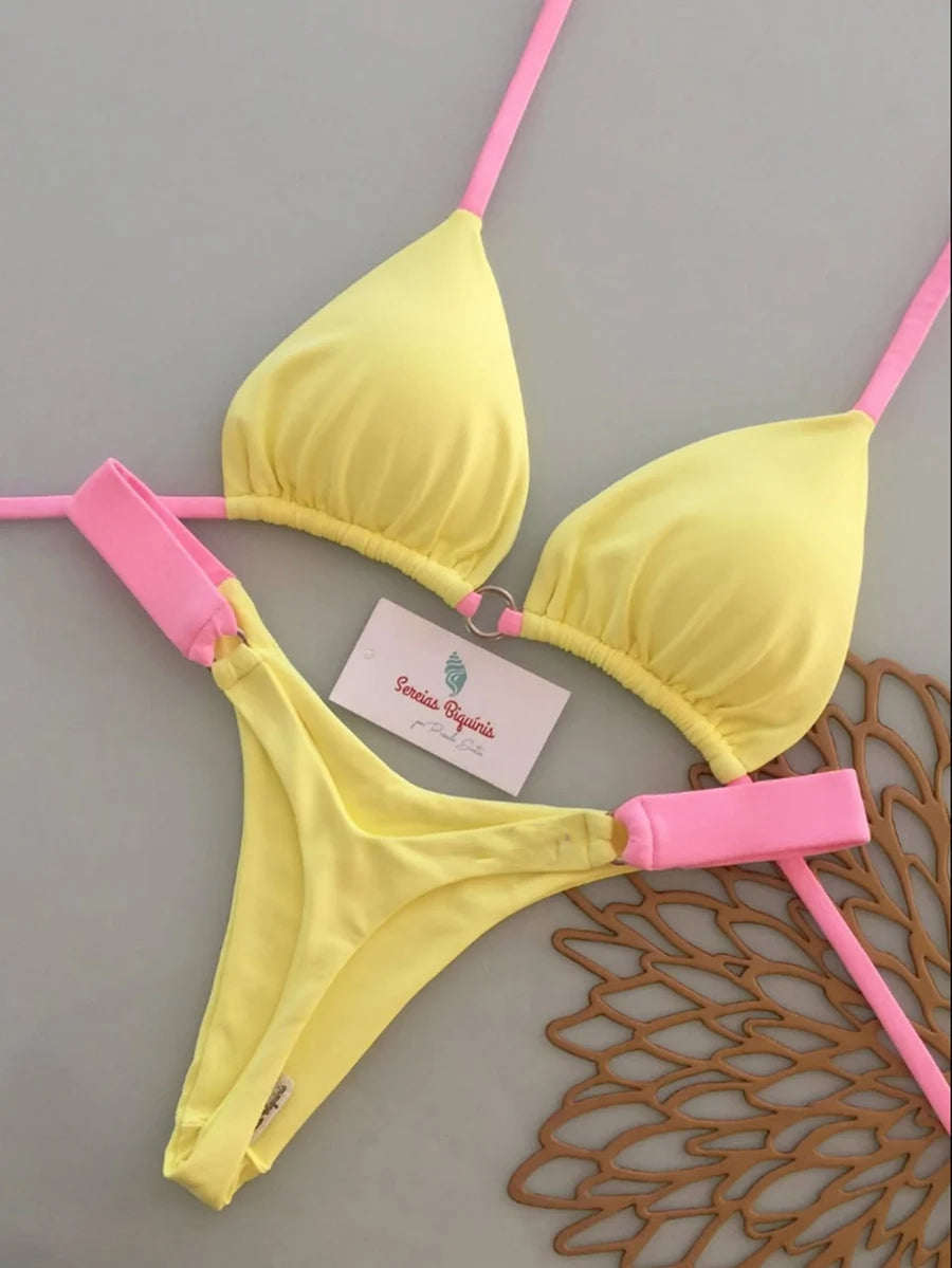 Micro-bikinis 2026 Maillot de bain femme, nouveau maillot de bain sexy, ensemble bikini dos nu, bikini brésilien, string, tenue de plage et de soirée