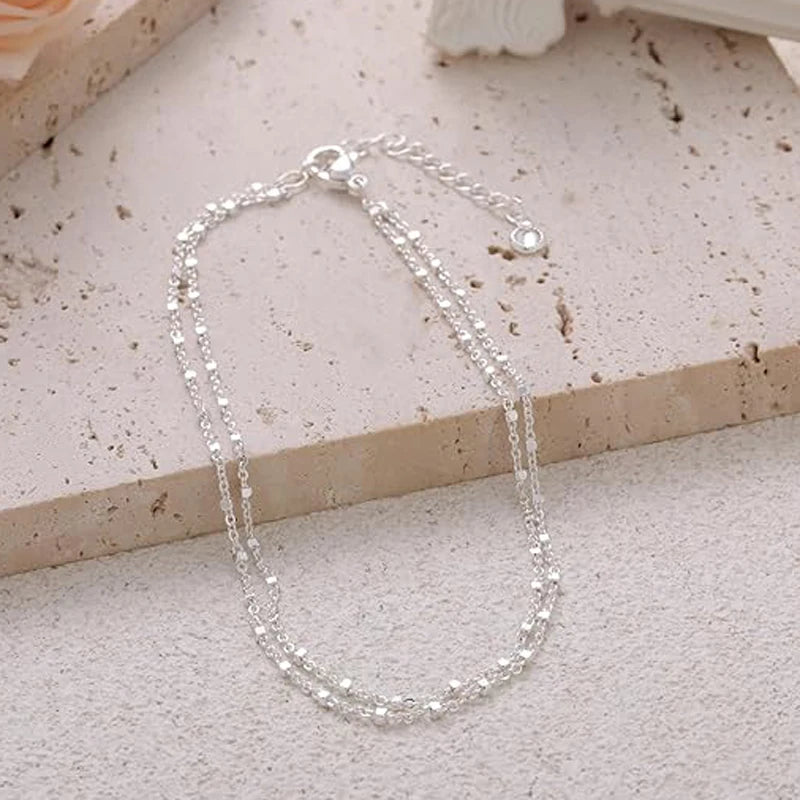 Bracelets de cheville étanches pour femmes, plaqués or 14 carats et argent, à plusieurs rangs de perles, bijoux d'été pour femmes et filles