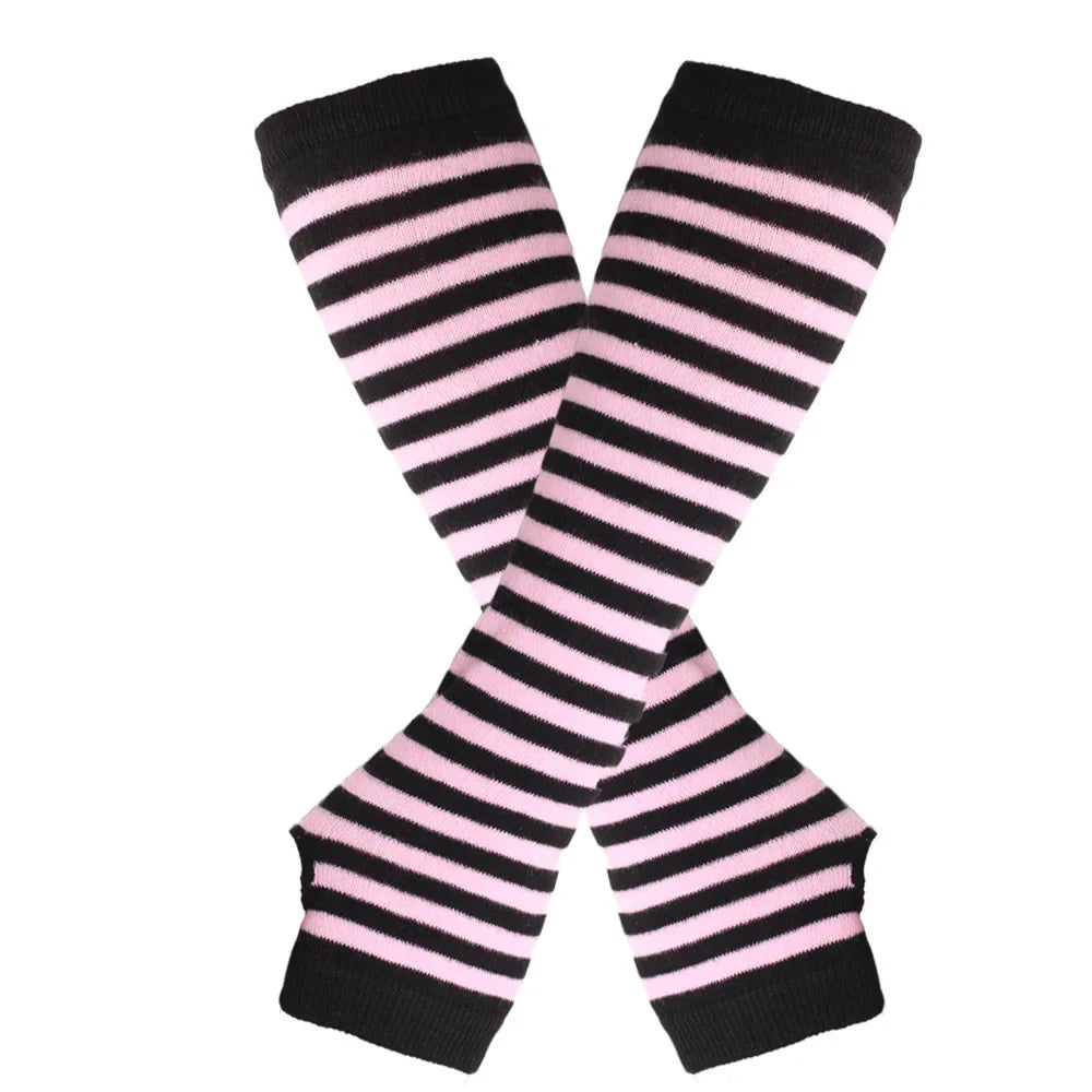 Gants emo pour femme, mitaines rayées, gants chauds tricotés longs sans doigts