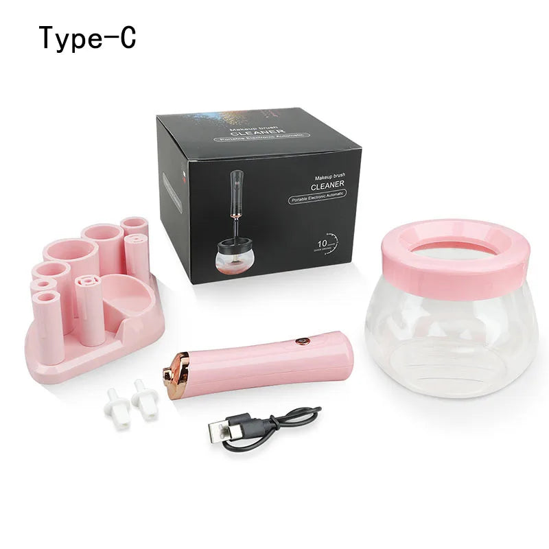 Machine de nettoyage et de séchage des pinceaux de maquillage, rotateur automatique électrique pour cosmétiques, avec 8 tailles de colliers en caoutchouc, pour un nettoyage optimal.