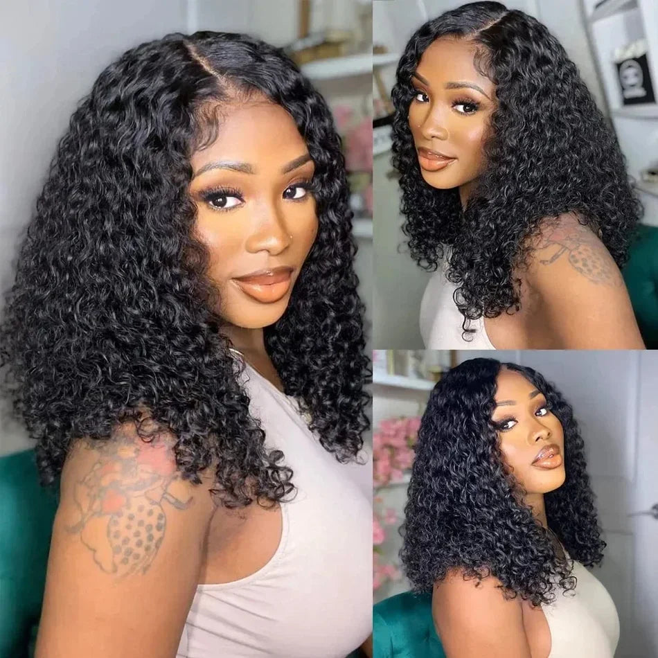 Perruque bob bouclée densité 200% en cheveux humains, perruque bob ondulée profonde, perruque lace front 13×4, perruques en cheveux humains bouclés profonds, perruque lace front pour femmes
