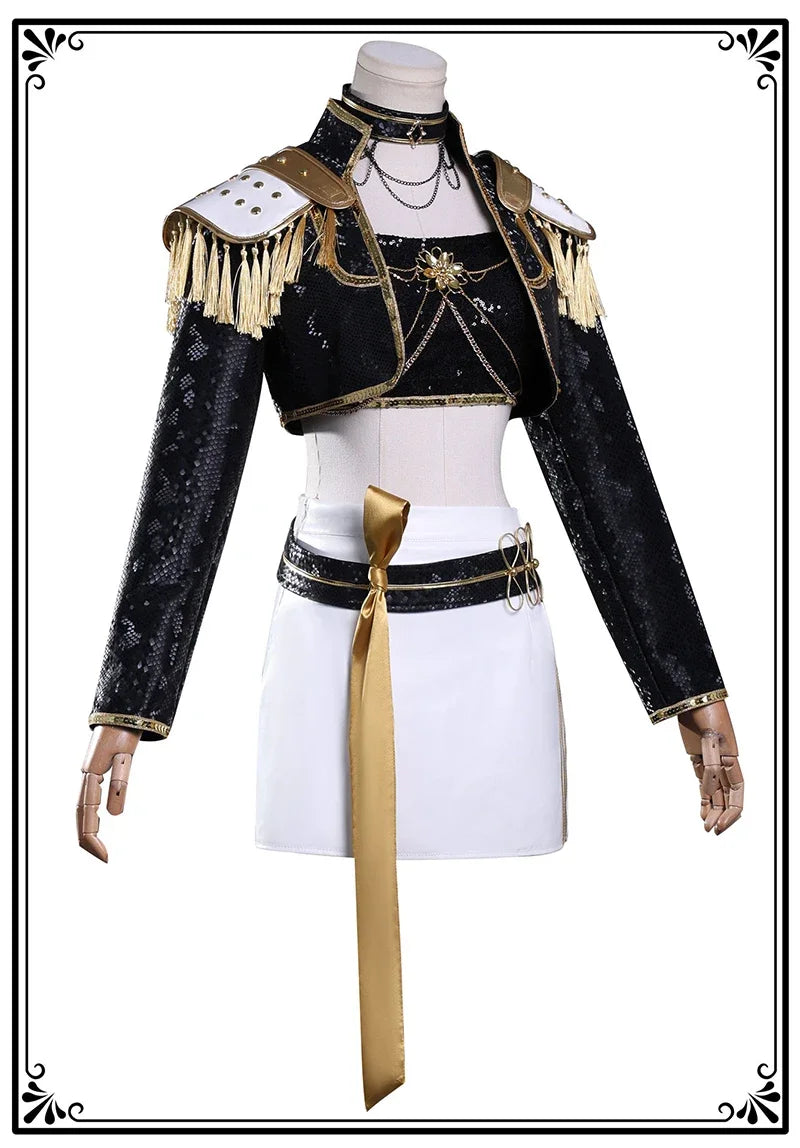 Costume de cosplay K-Pop Rumi Zoey Mira noir et doré, perruque, tenue pour fille, déguisement pour Halloween ou jeu de rôle