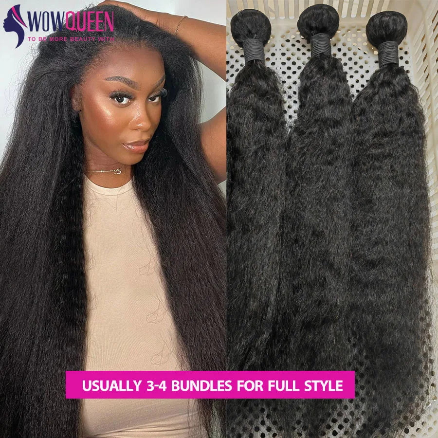Extensions de cheveux humains raides et crépus de 30 à 32 pouces (76 à 81 cm) Remy pour femmes, mèches épaisses de cheveux humains raides de type Yaki, tissage de cheveux bruts.