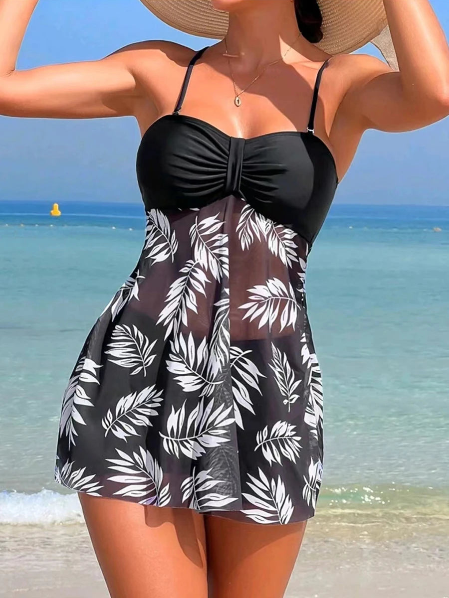 Robe courte avec short intégré, maillot de bain femme, rembourré, imprimé, tenue de plage été