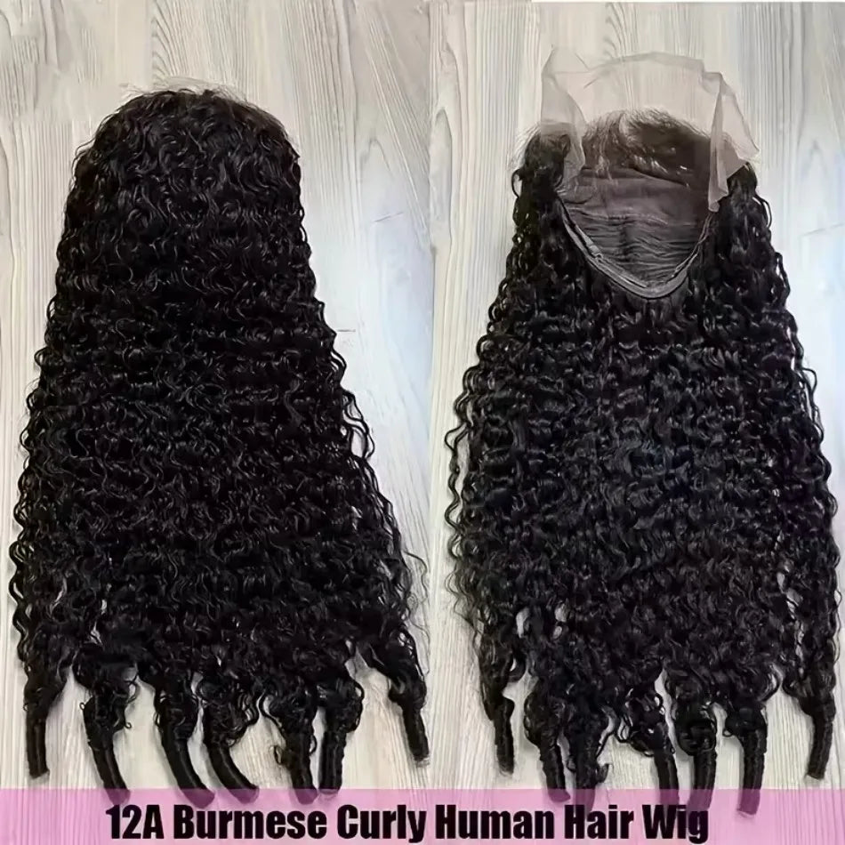 Perruque bouclée birmane en cheveux humains, ondulation profonde, perruque frontale en dentelle 13x6 HD, perruque brésilienne originale de 40 pouces pour femmes noires