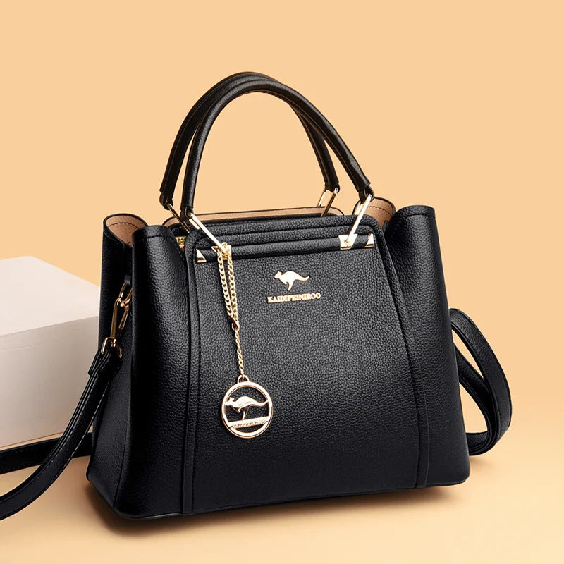 Sac bandoulière de luxe pour femme, 3 compartiments, grande capacité, en cuir, style cabas/sac messager.