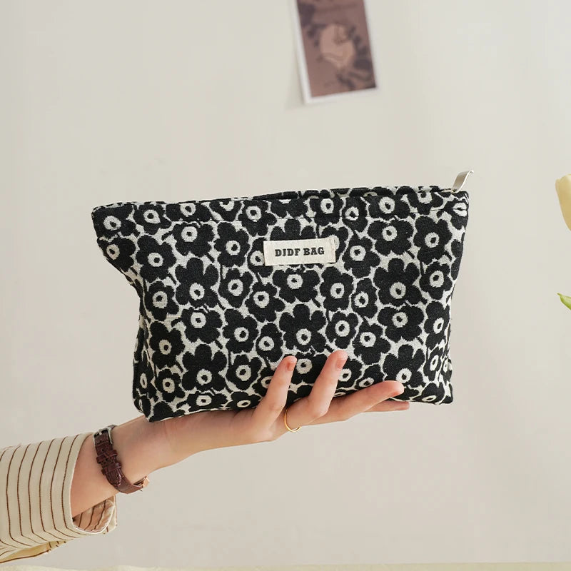 Trousse de toilette DJDF pour femme, motif algues vertes, grande capacité, idéale pour les soins de la peau et les voyages.