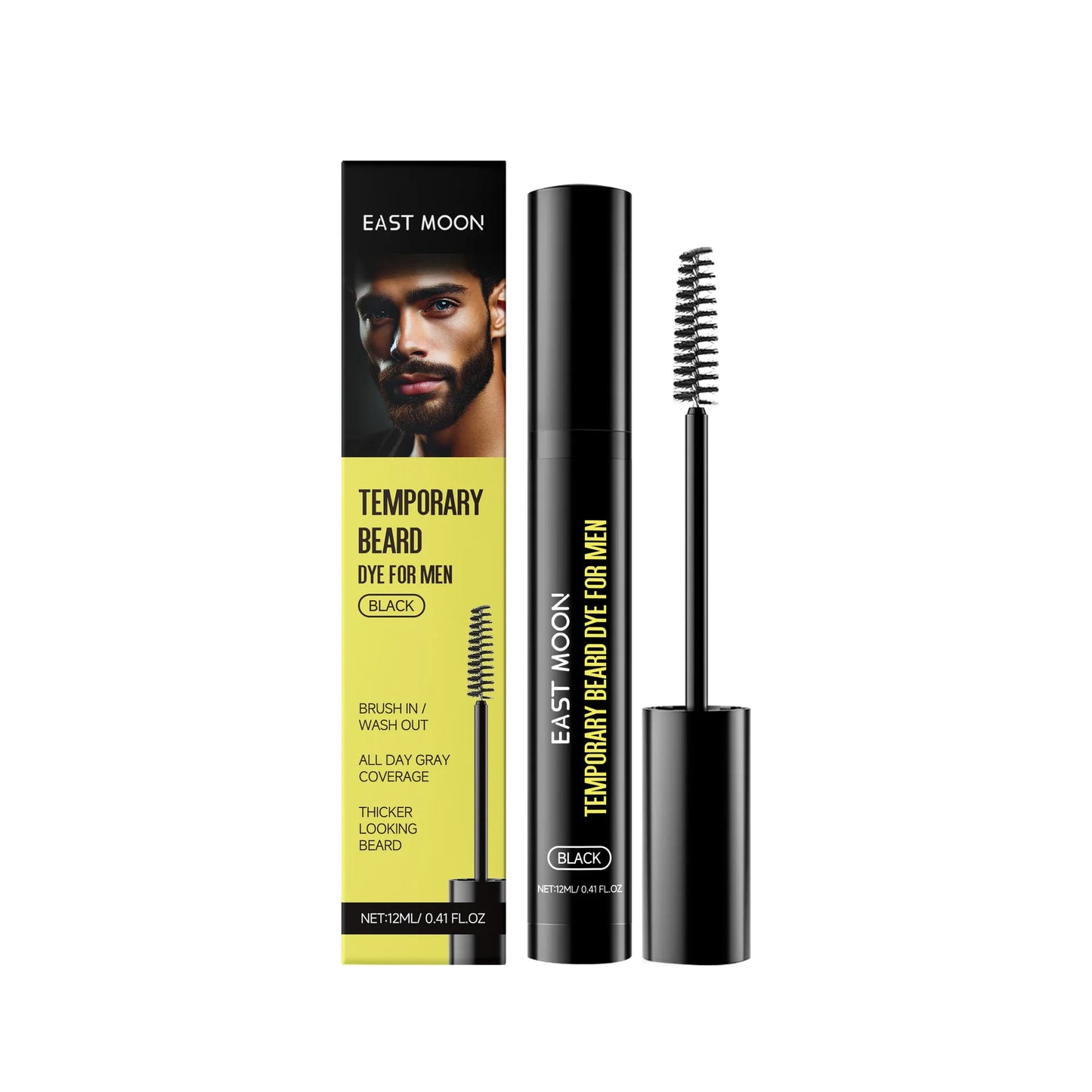 Teinture pour barbe East Moon Natural Black pour hommes : stylo colorant permanent, imperméable et portable, pour une barbe et une moustache impeccables.