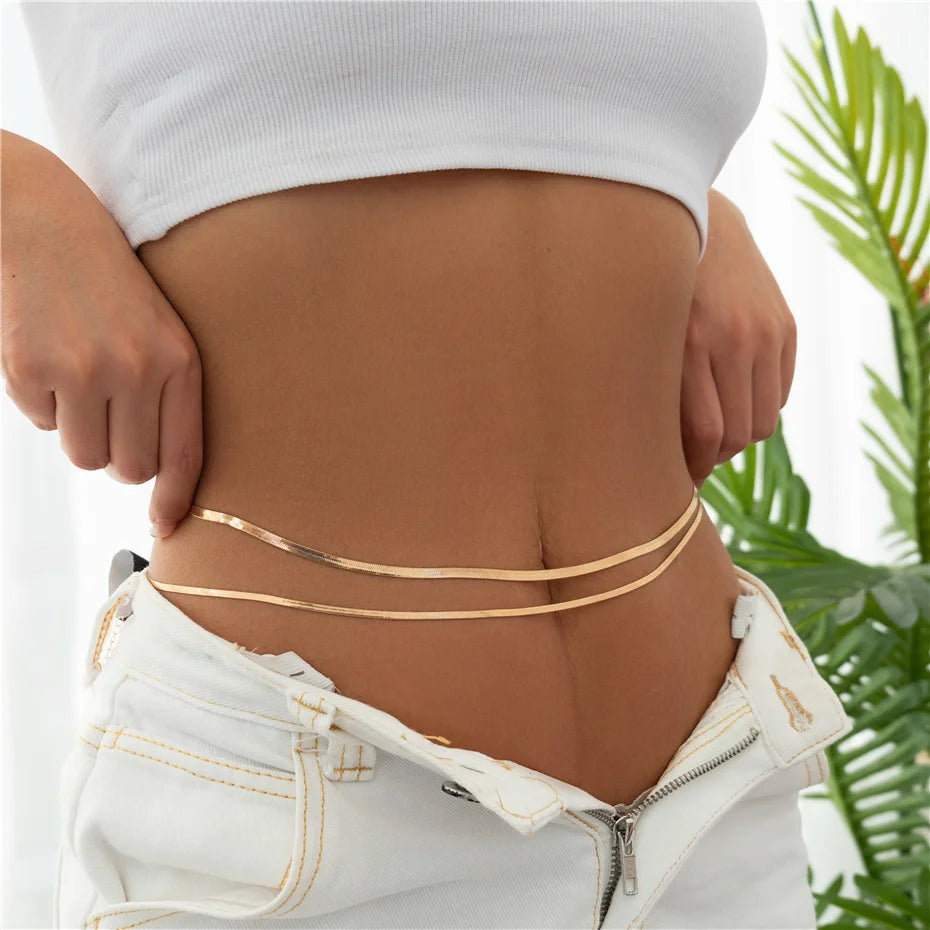 Ingemark Ceinture de ventre plate sexy à chaîne serpent pour femmes, idéale pour la plage, les bikinis d'été et les festivals. Bijou de corps simple et accessoire de mode.