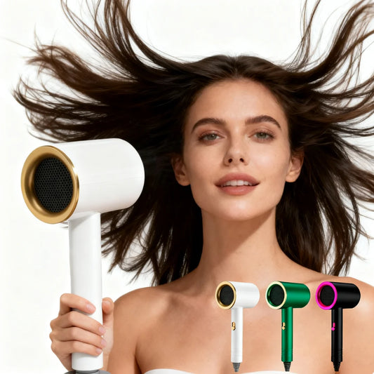 Sèche-cheveux haute puissance pour usage domestique avec air froid et chaud, lumière bleue ionique négative, idéal pour les résidences étudiantes. N'abîme pas les cheveux.