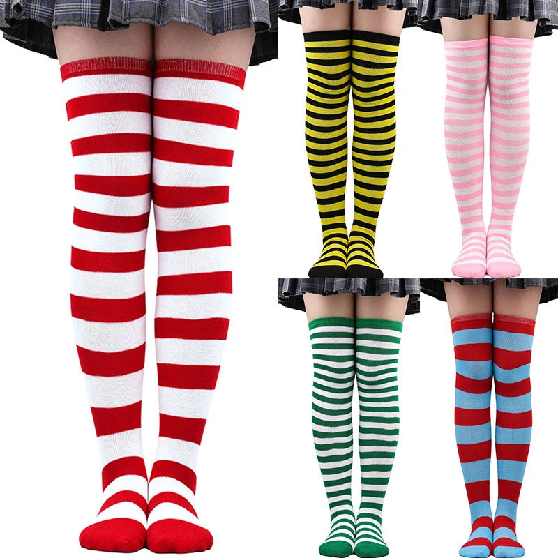 Chaussettes hautes rayées noires et blanches, chaussettes montantes sexy et fines en coton, chaussettes de cosplay