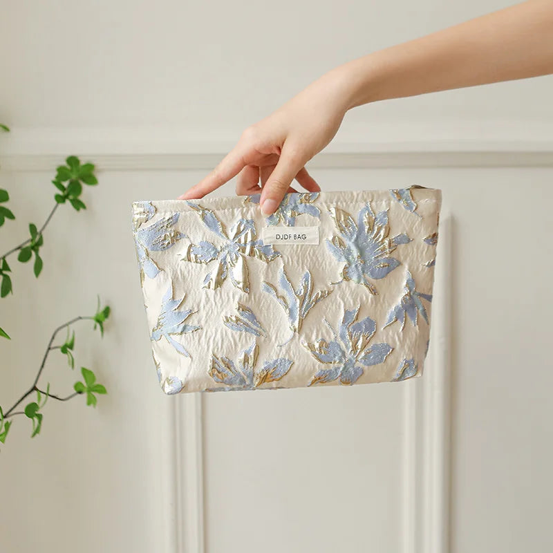 Trousse de toilette DJDF pour femme, motif algues vertes, grande capacité, idéale pour les soins de la peau et les voyages.