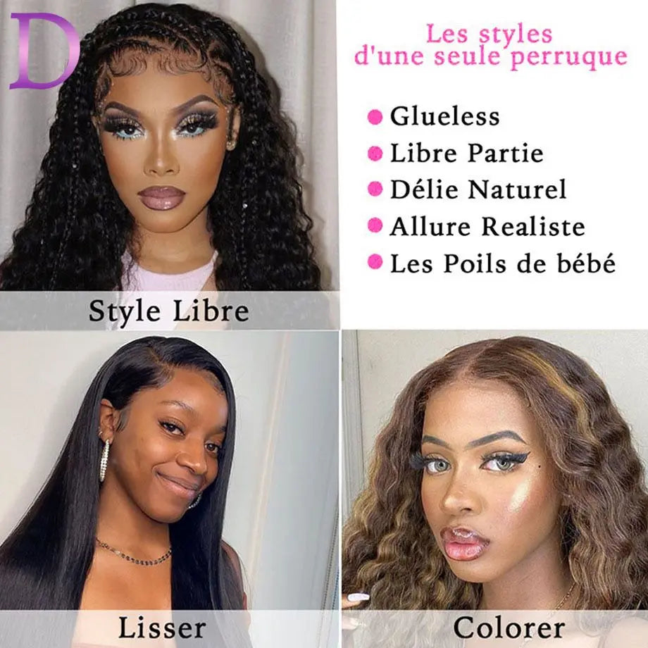 Perruque en cheveux humains bouclés avec lace front 13x4 ondulée, perruque brésilienne transparente 13x6 ondulée profonde pour femme