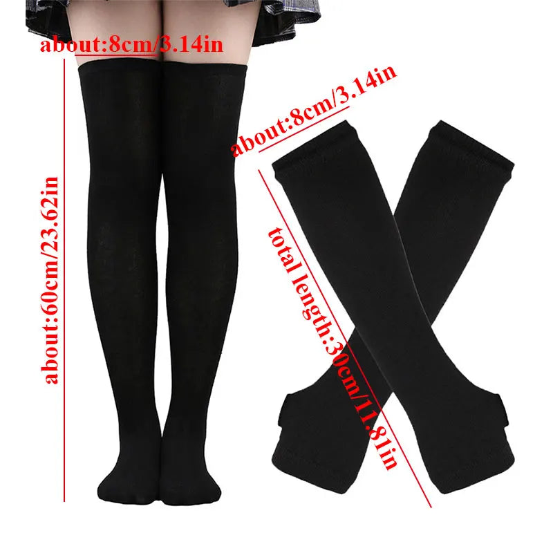Chaussettes hautes rayées noires et blanches, chaussettes montantes sexy et fines en coton, chaussettes de cosplay