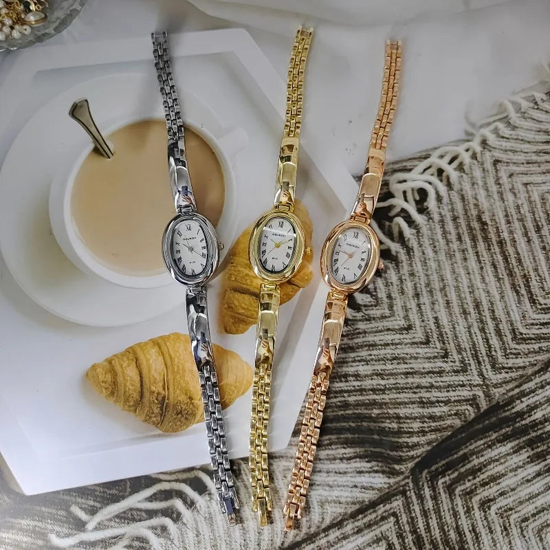 Montres de luxe pour femmes, cadran ovale, quartz, bracelet