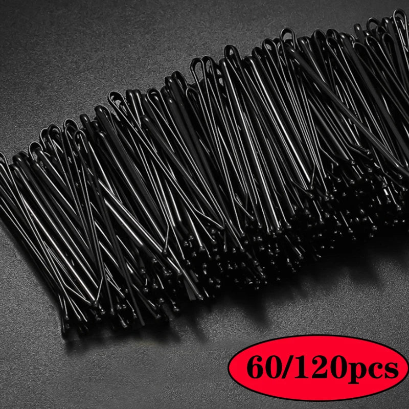 60/120 épingles à cheveux noires pour femmes, pinces à cheveux invisibles pour cheveux bouclés, barrettes jetables pour mariées.